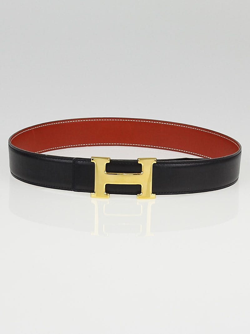 Hermes 32mm Black Box / Natural Barenia Leather Gold Plated Constance H Belt Size 65