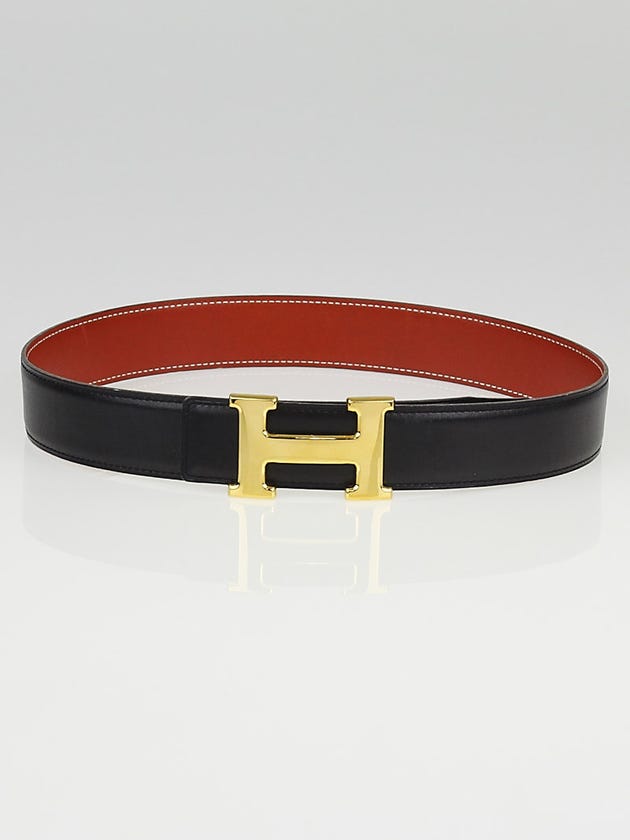 Hermes 32mm Black Box / Natural Barenia Leather Gold Plated Constance H Belt Size 65