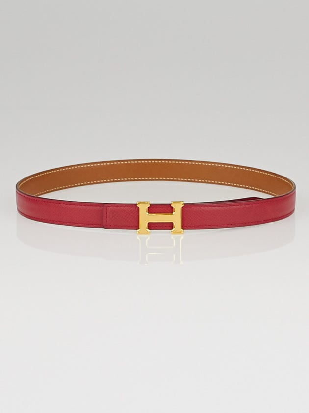 Hermes 18mm Red/Gold Courchevel Leather Gold Plated Constance H Belt Size 60