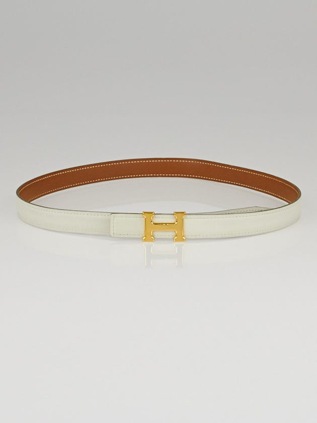 Hermes 18mm White Swift / Gold Courchevel Leather Gold Plated Constance H Belt Size 70