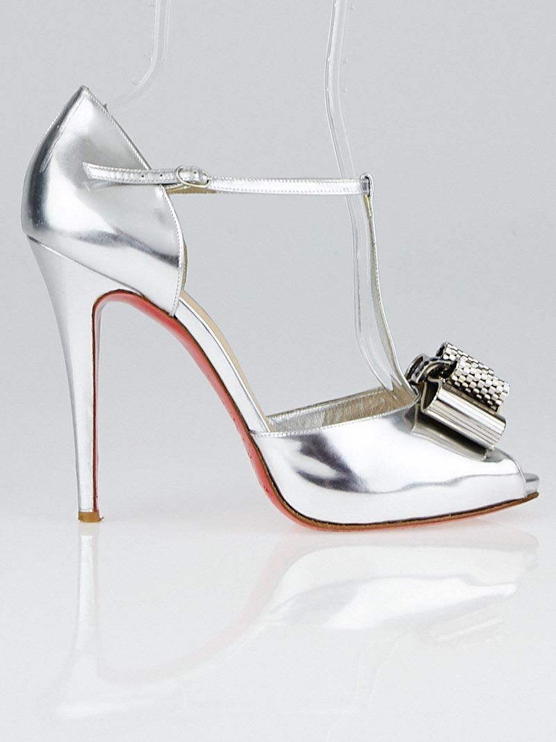 Christian Louboutin Silver Leather T-Strap Archidisco 120 Christian Louboutin Silver Leather T-Strap Archidisco 120