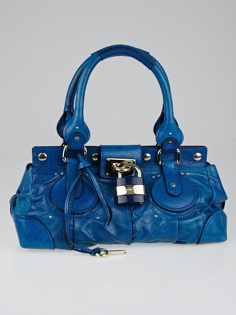 Chloe Blue Leather Plexo Paddington Medium Satchel Bag