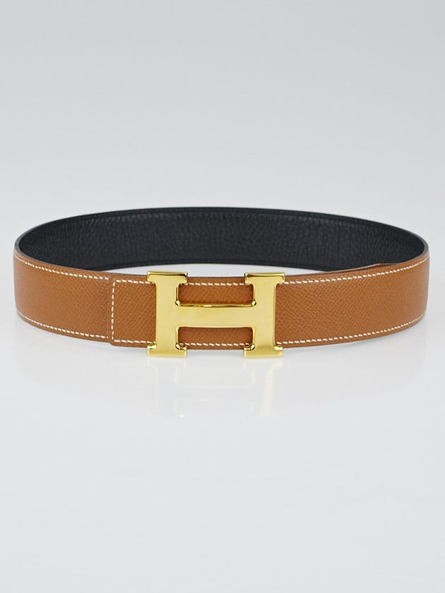 Hermes 32mm Gold Courchevel / Black Chevre Leather Gold Plated Constance H Belt Size 65