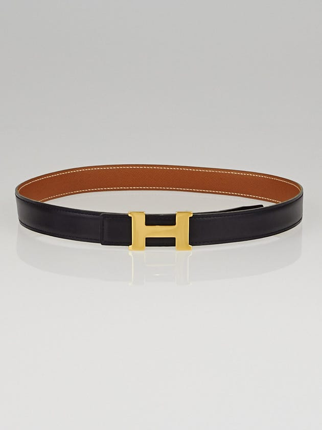 Hermes 24mm Black Box / Gold Courchevel Leather Gold Plated Constance H Belt Size 70