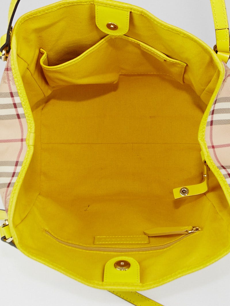 Burberry Yellow Leather Haymarket Check Coated Canvas Colorblock Small Canterbury Tote Bag Yoogi s Closet