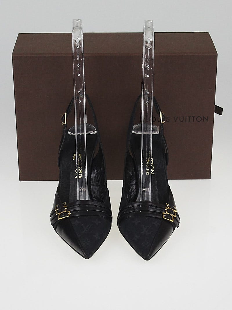 Louis Vuitton Black Monogram Canvas and Leather Pointed Toe Slingback Heels  7.5/38 - Yoogi's Closet