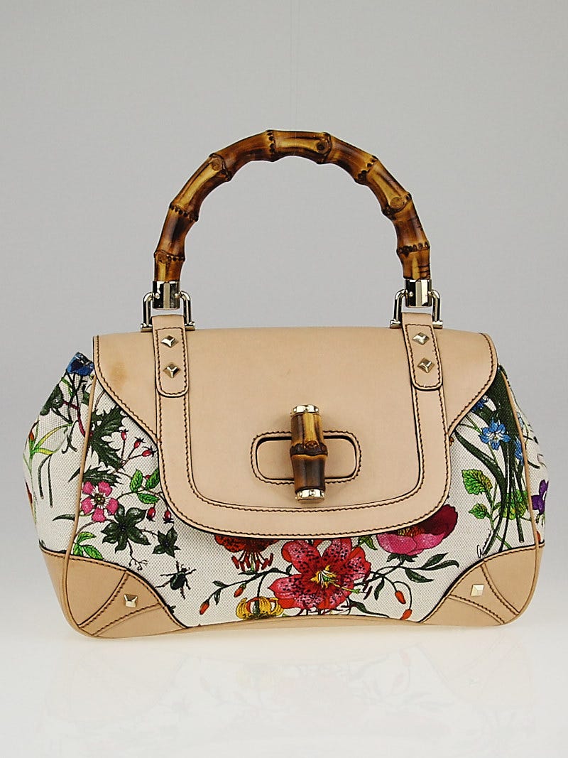 Gucci floral bag bamboo handle hot sale