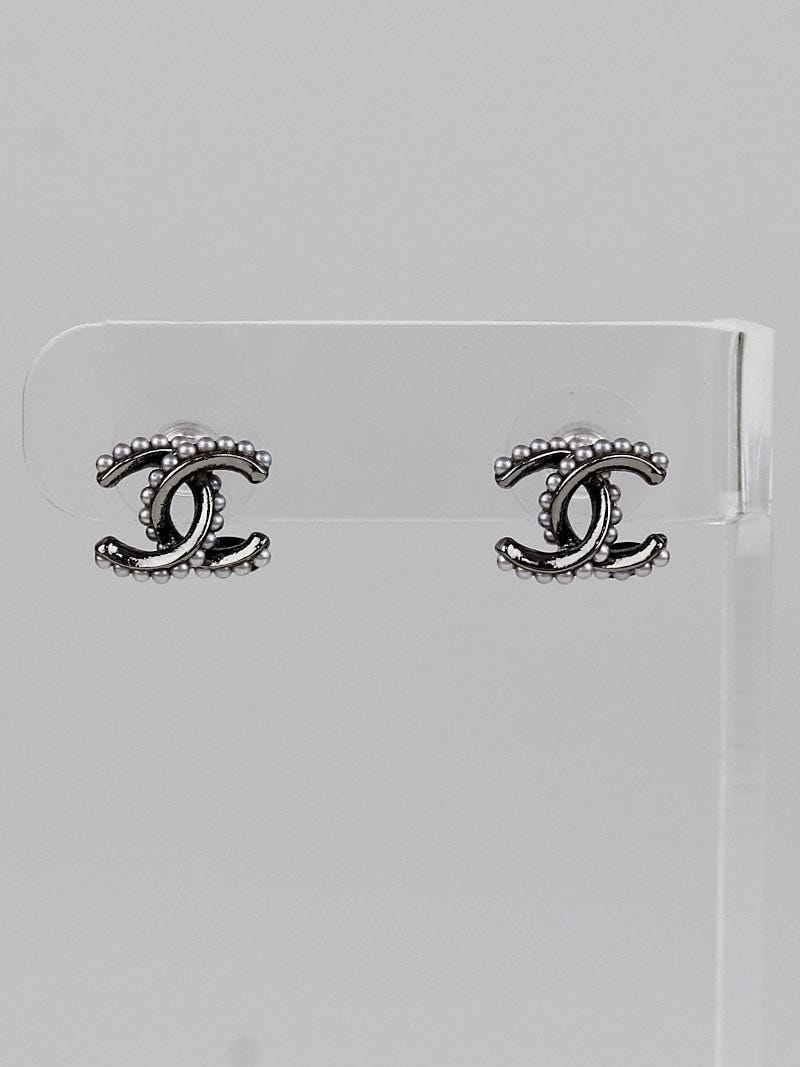 Chanel Ruthenium and Faux Pearl CC Stud Earrings