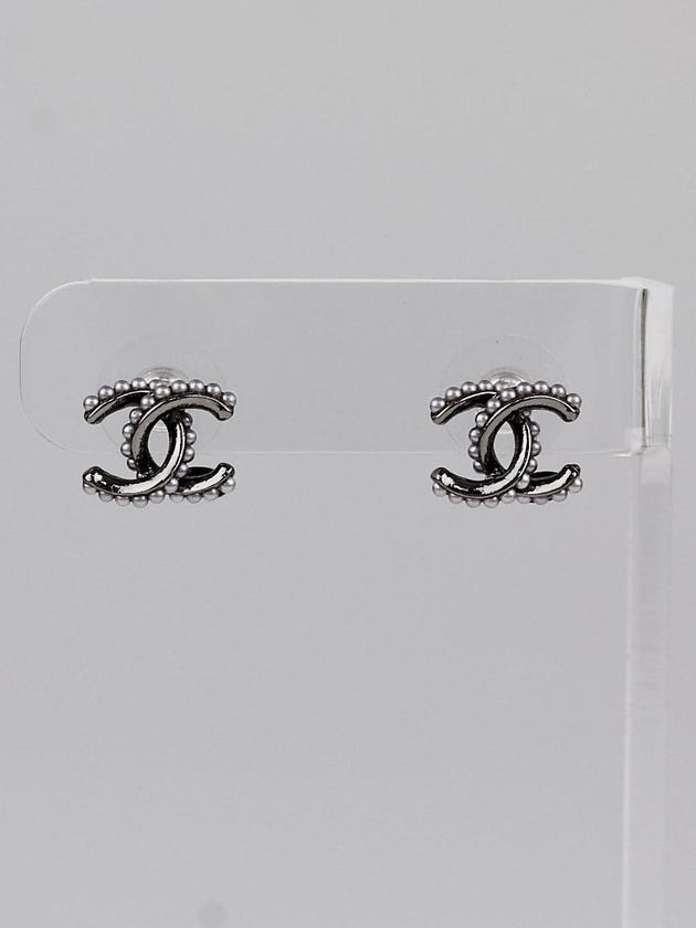 Chanel Ruthenium and Faux Pearl CC Stud Earrings