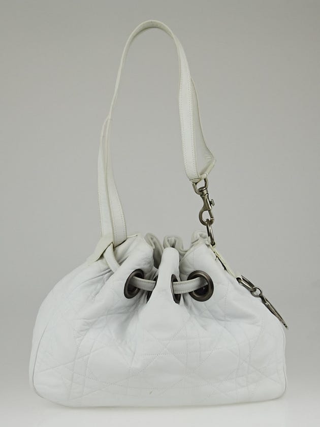 Christian Dior White Cannage Quilted Leather Drawstring Bag
