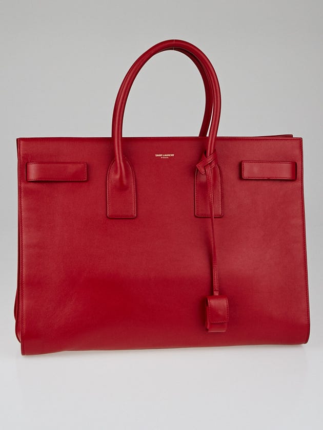 Saint Laurent Red Calfskin Leather Classic Large Sac de Jour Bag