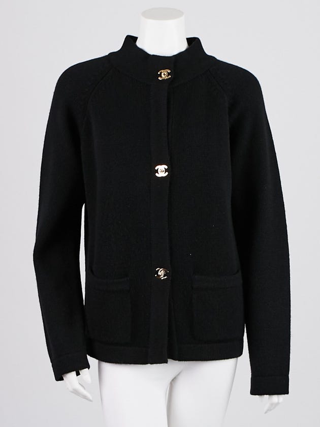 Chanel Black Cashmere CC Turnlock Cardigan Sweater Size 10/42
