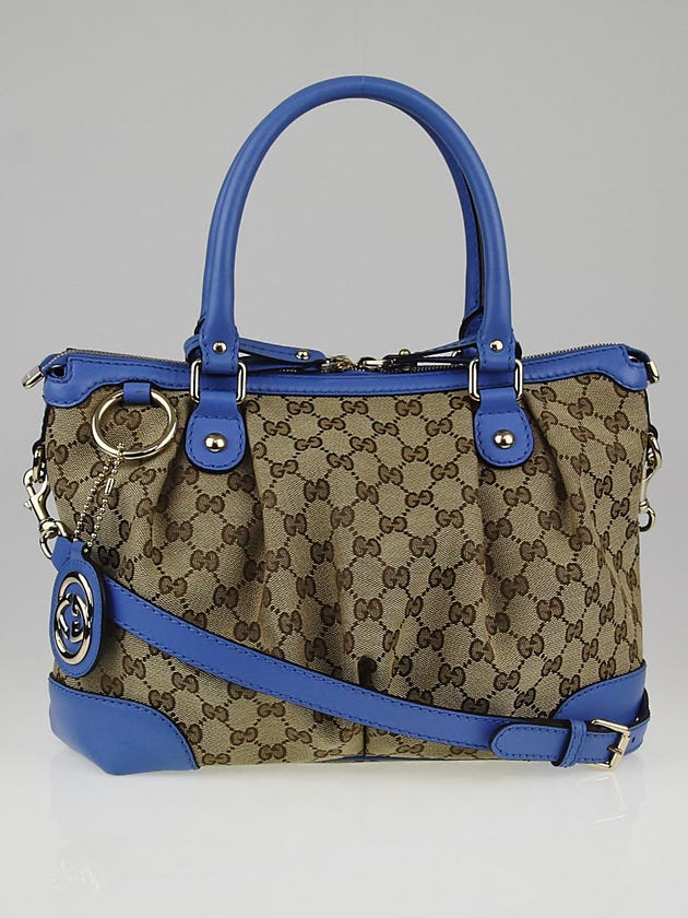 Gucci Beige/Blue GG Canvas Sukey Top Handle Bag