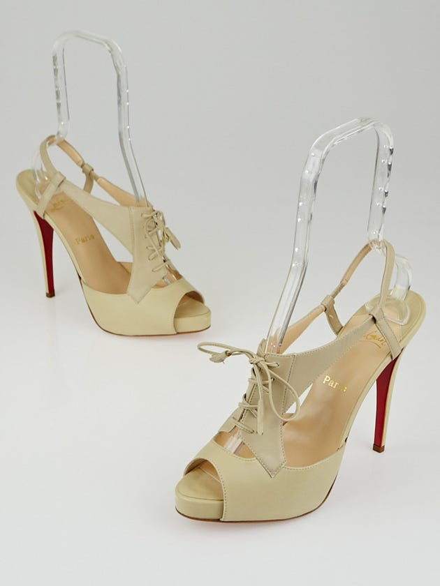 Christian Louboutin Beige Leather Sometimes Lace Up Heels Size 11/41.5