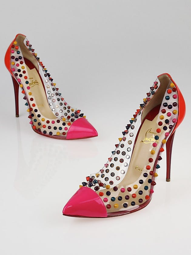 Christian Louboutin Pink Patent Leather/PVC Spike Me 100 Pumps Size 10.5/41
