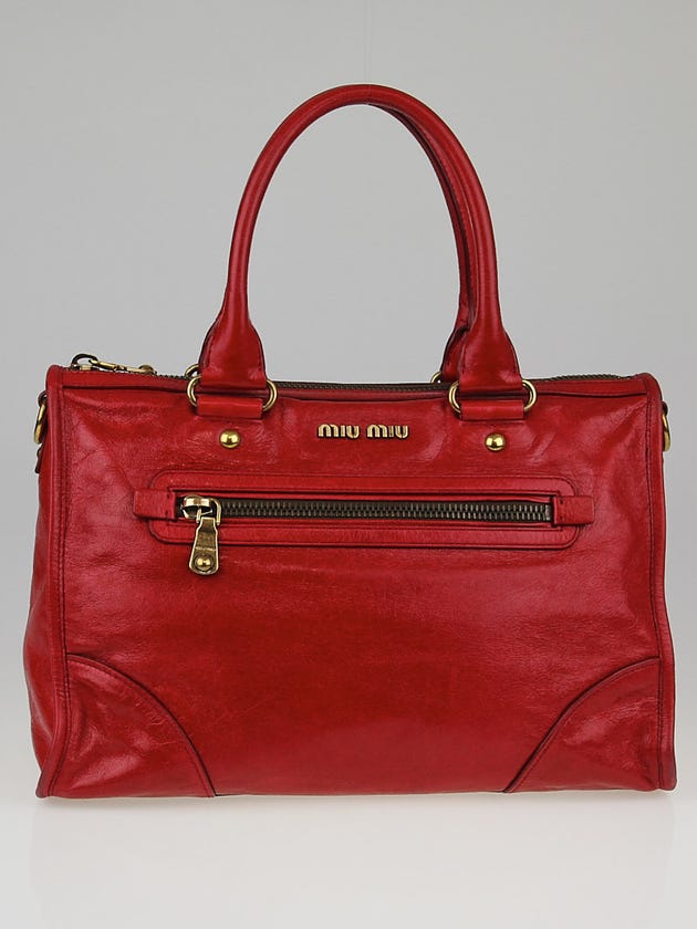 Miu Miu Rosso Vitello Shine Leather East/West Top Handle Bag 