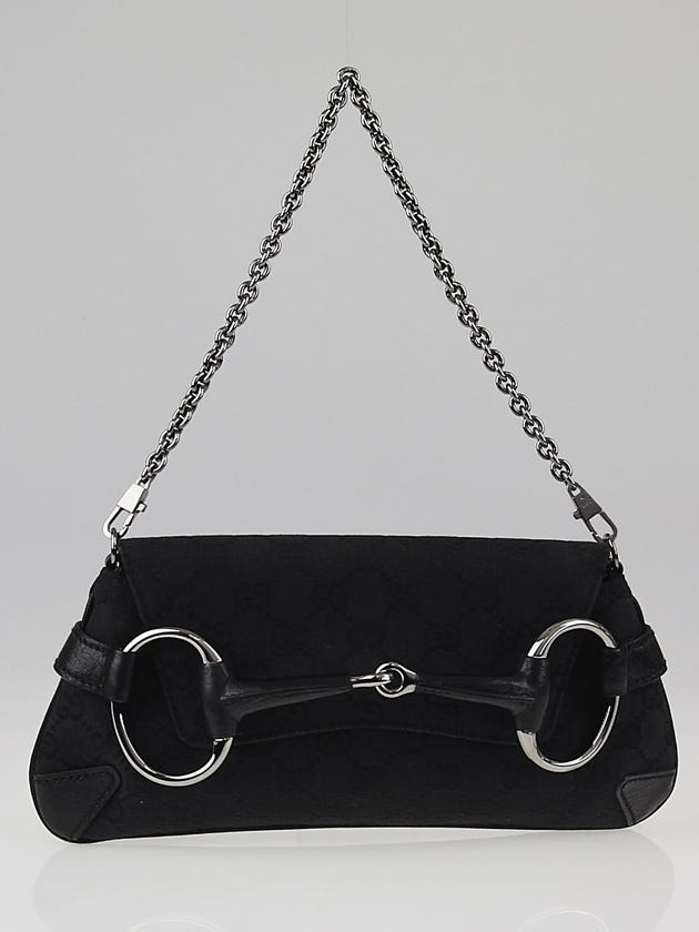 Gucci Black GG Canvas Horsebit Chain Clutch Bag