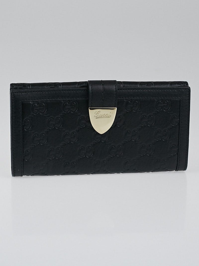 Gucci Black Guccissima Leather Continental Flap Wallet