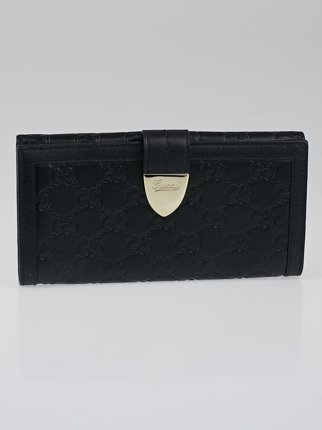 Gucci Black Guccissima Leather Continental Flap Wallet