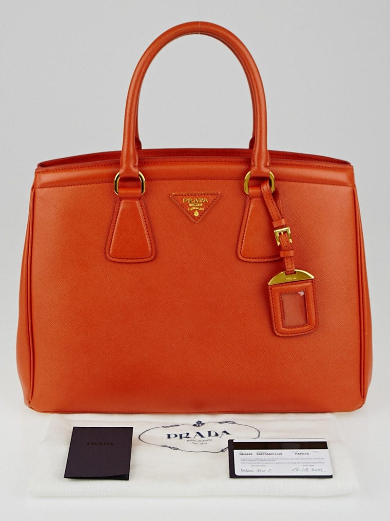 Prada Papaya Saffiano Lux Leather Parabole Tote Bag BN2402 - Yoogi's Closet