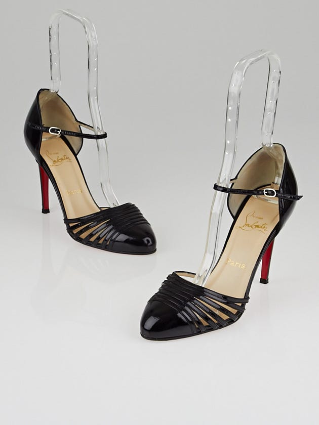 Christian Louboutin Black Patent Leather En Passant 100 Ankle Strap Heels Size 8.5/39