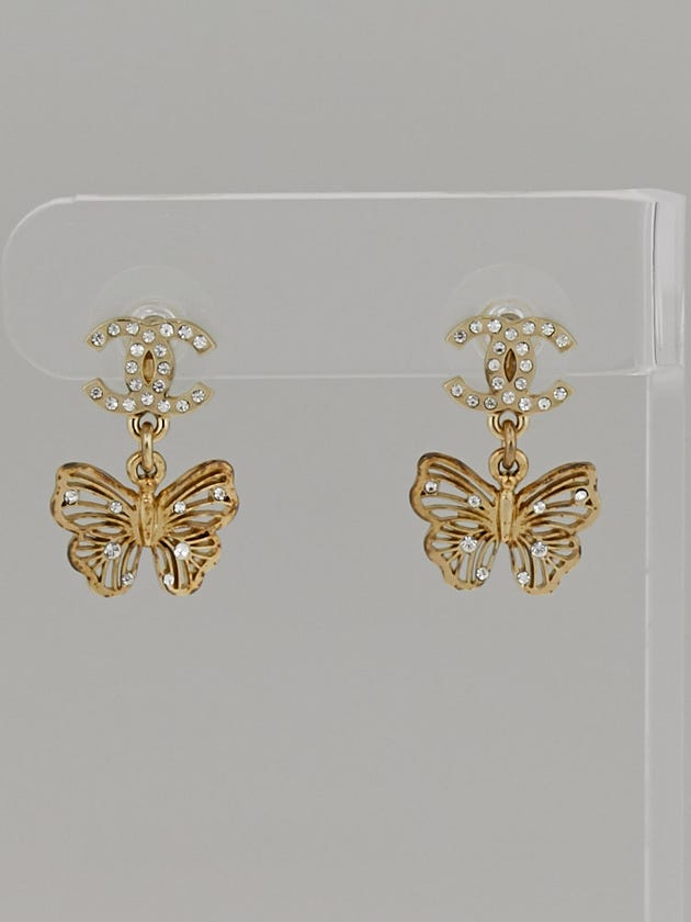 Chanel Goldtone Metal and Faux Pearl Butterfly Drop Earrings