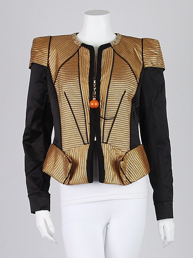 Louis Vuitton Black/Gold Striped Brocade Silk Runway Matador Jacket Size 10/42