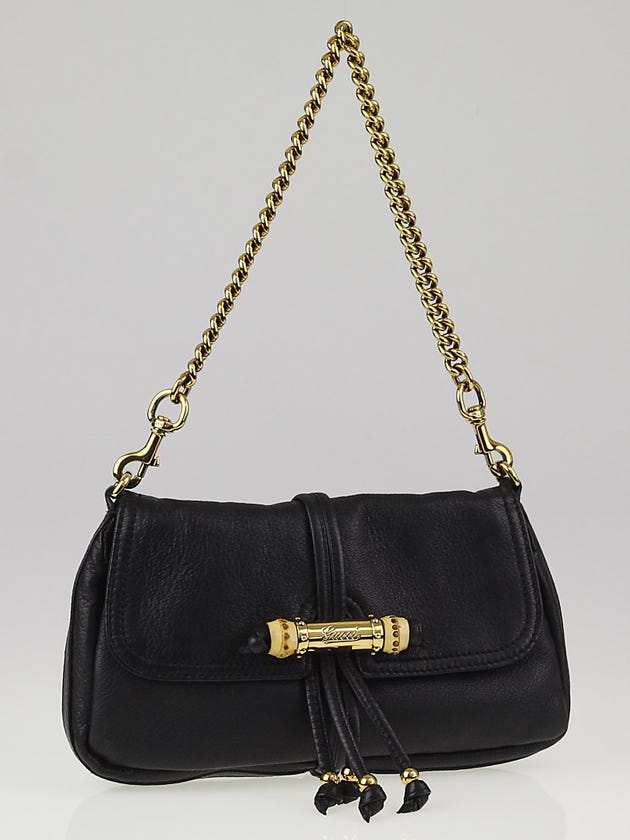 Gucci Black Leather Croisette Bamboo Evening Bag