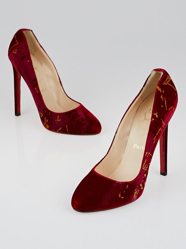 Christian Louboutin Red Velvet Clichy Tag 120 Pumps Size 10.5/41
