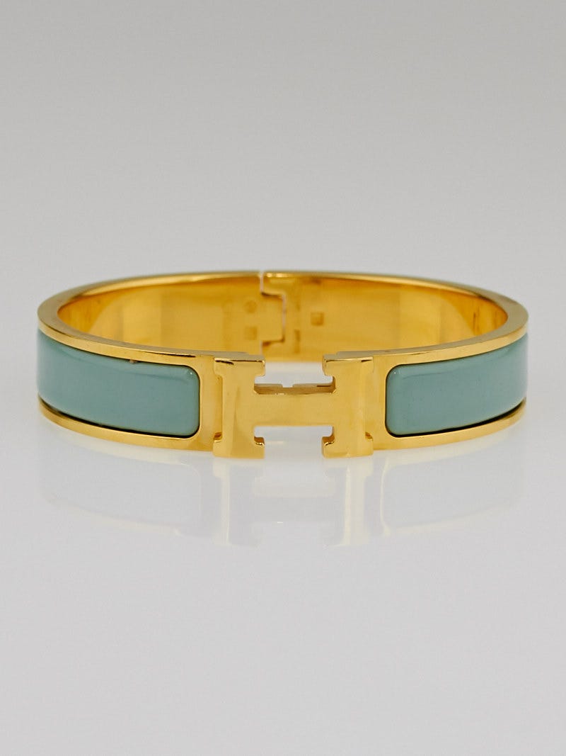 Hermes Blue Enamel & Gold Plated Clic H Bracelet - Hermes Bracelets CA