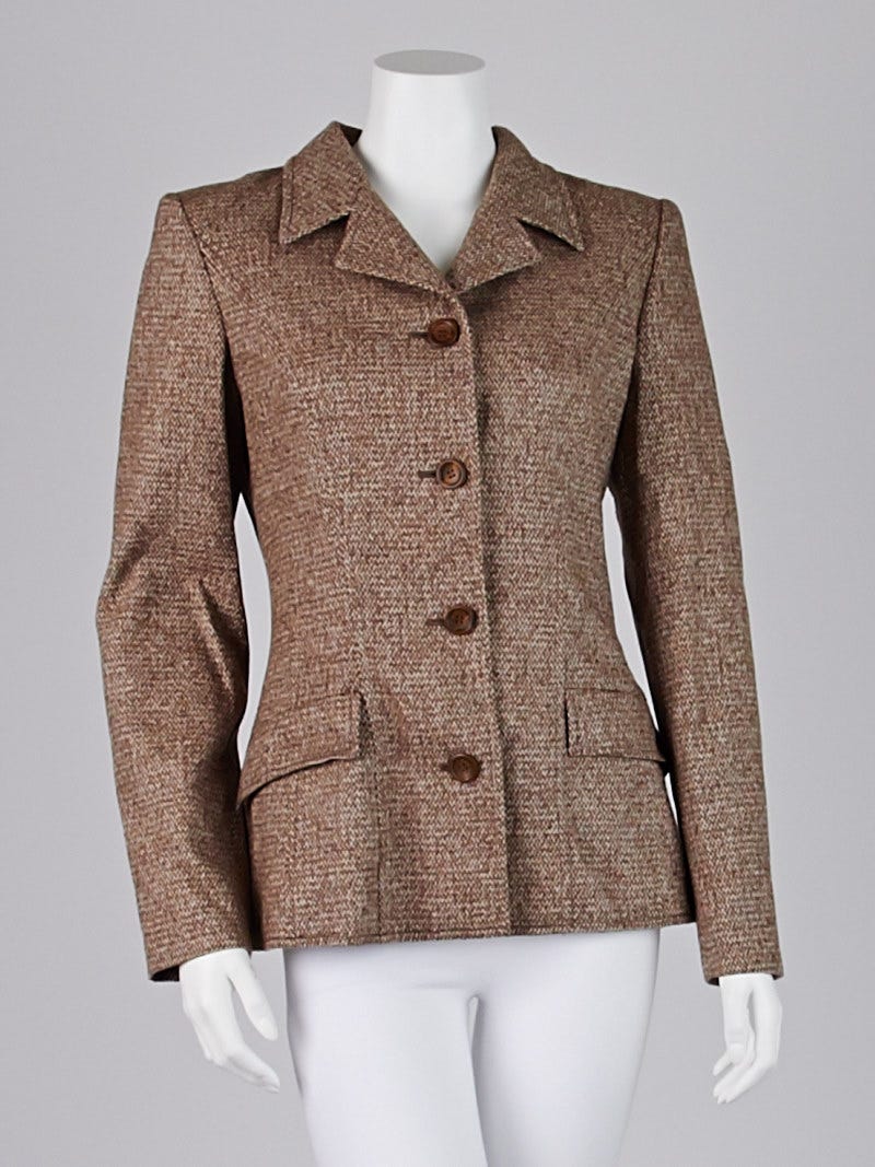 Oscar de la Renta Brown Camel Blend Tweed Jacket Size 8 | Yoogi's