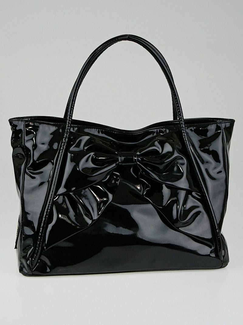 Valentino Black Patent Coated Canvas Betty Bow Tote Bag