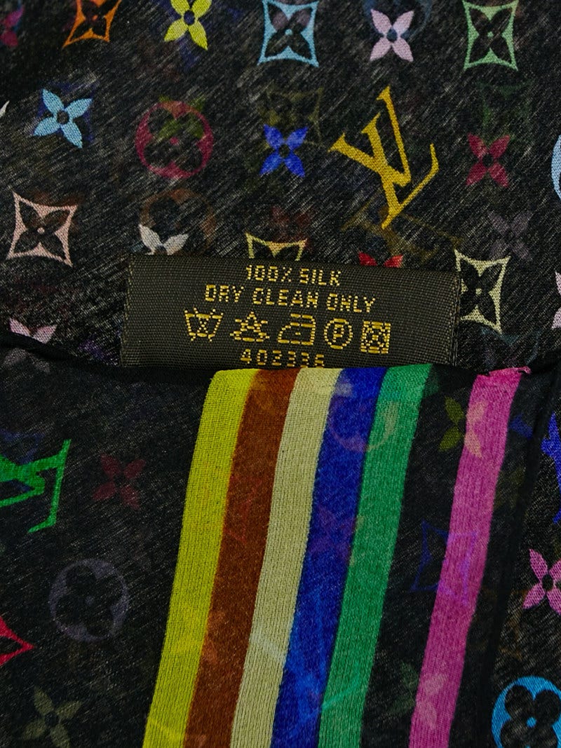 Louis Vuitton Black Silk Scarf Multicolor Monogram - For Sale on