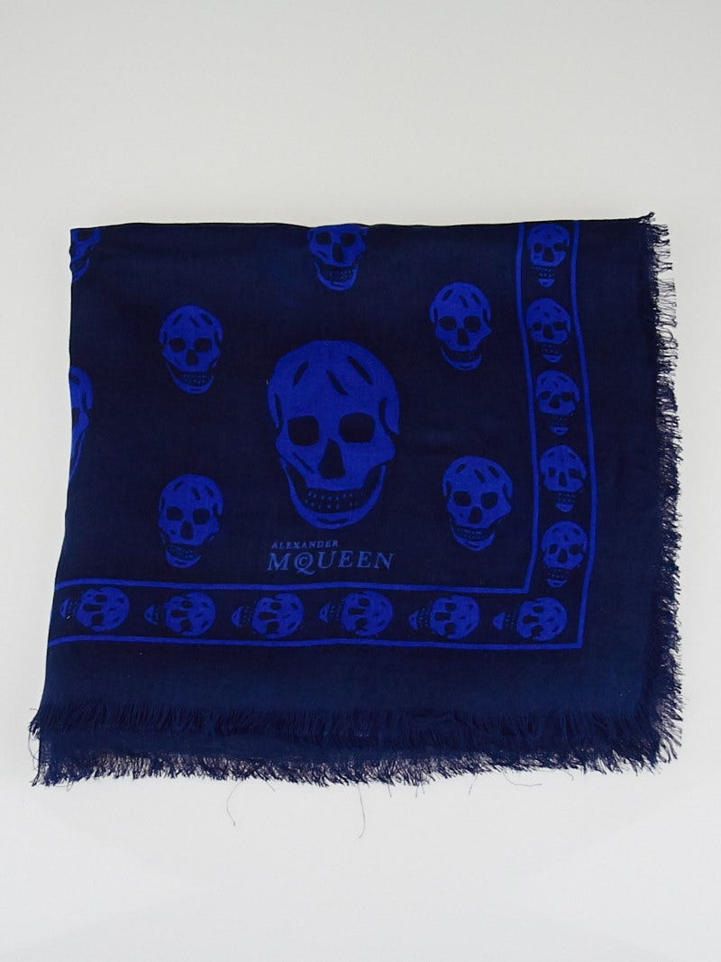 Alexander McQueen Blue Cashmere/Modal Skull Scarf