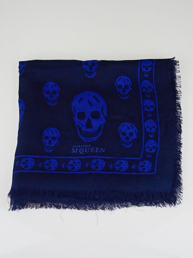 Alexander McQueen Blue Cashmere/Modal Skull Scarf