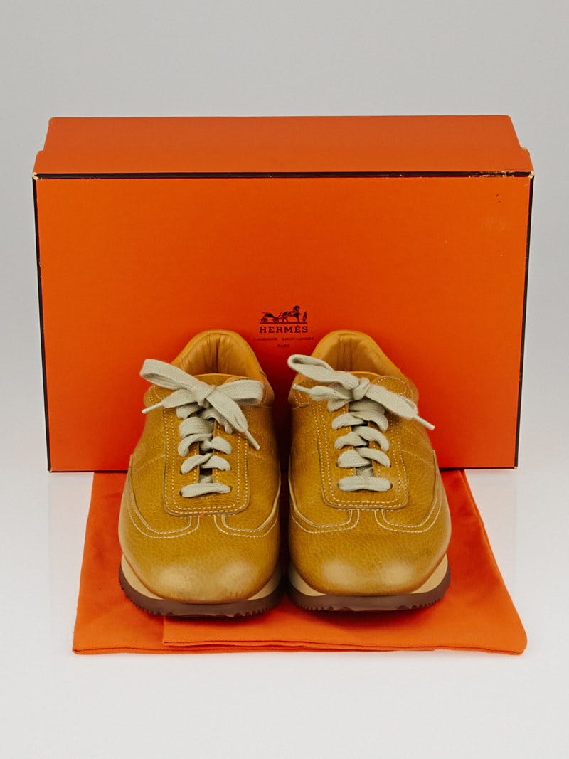 Hermes Gold Leather Quick H Sneakers Size 8/38.5 | Yoogi's Closet