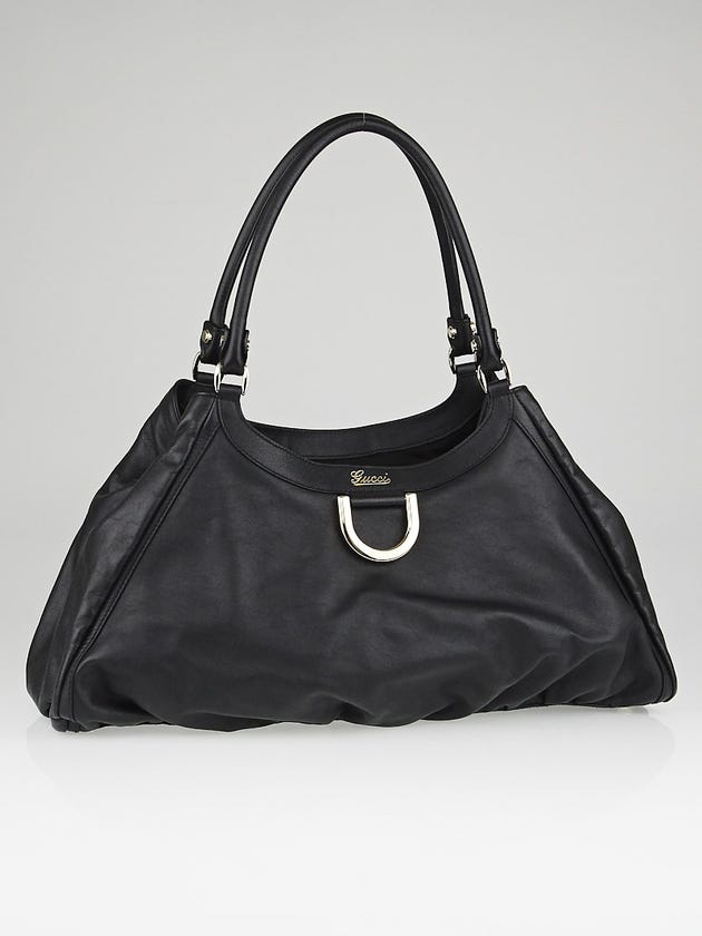 Gucci Black Leather D Gold Large Shoulder Bag