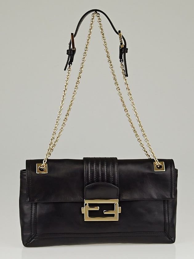 Fendi Black Leather Baguette Chain Flap Bag 8BT139