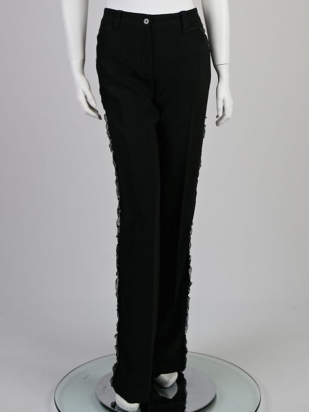 Dolce & Gabbana Black Rayon Blend Ruffle Trouser Pants Size 10/44