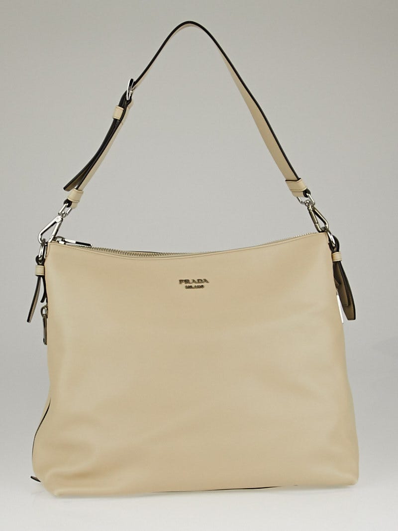 Prada Leather Mini Bag with Shoulder Strap and Logo Sabbia