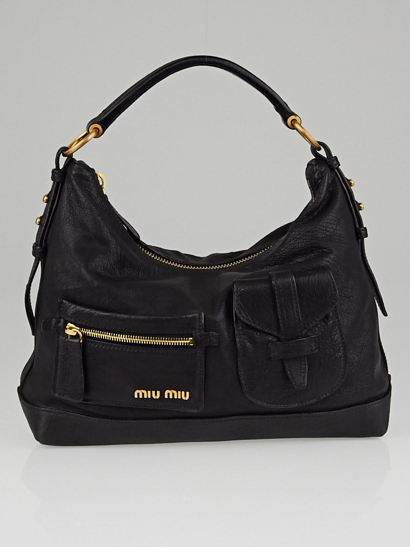 pre-loved authentic MIU MIU Black Leather Flap Pocket Zip Top