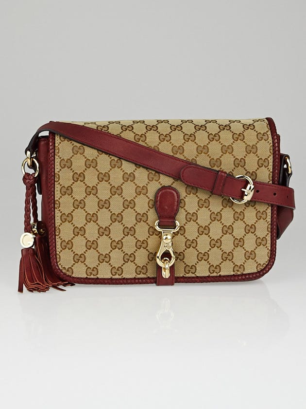 Gucci Beige/Red GG Canvas Marrakech Medium Flap Messenger Bag