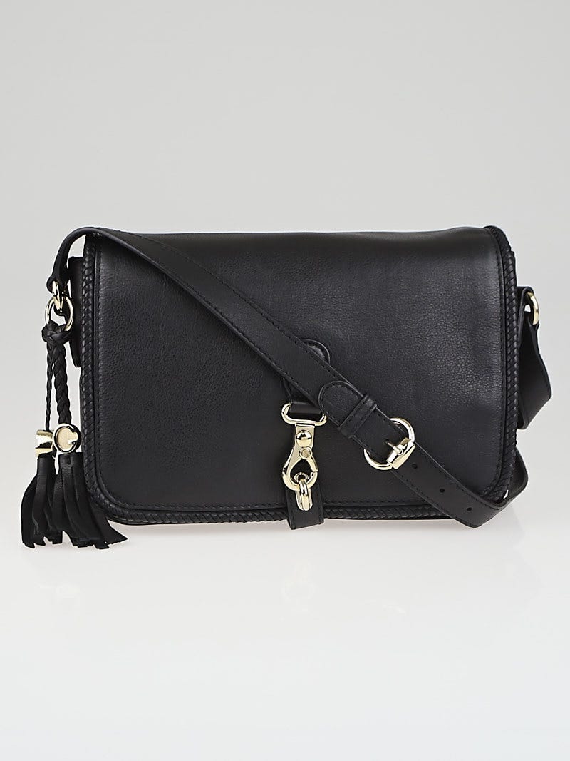Gucci Black Leather Marrakech Medium Flap Messenger Bag