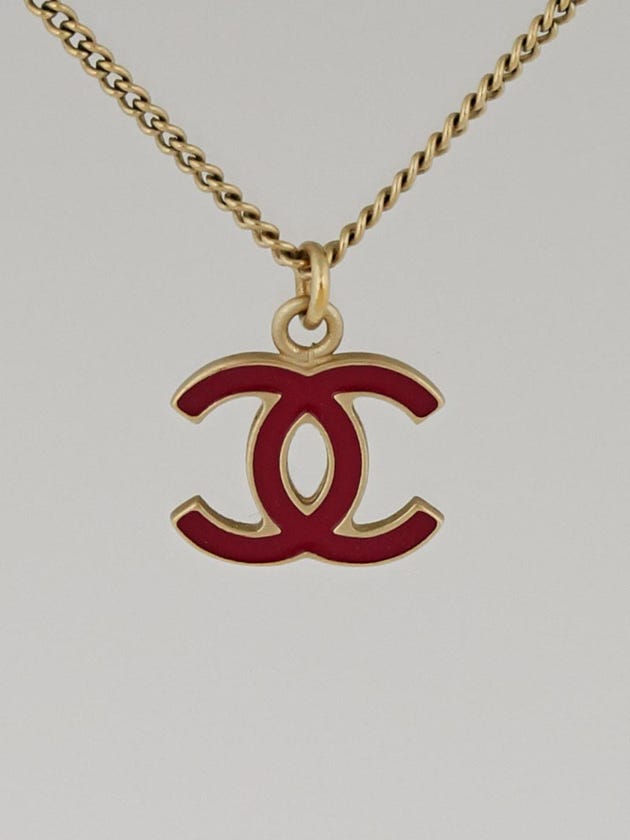 Chanel Red Enamel CC Pendant Necklace