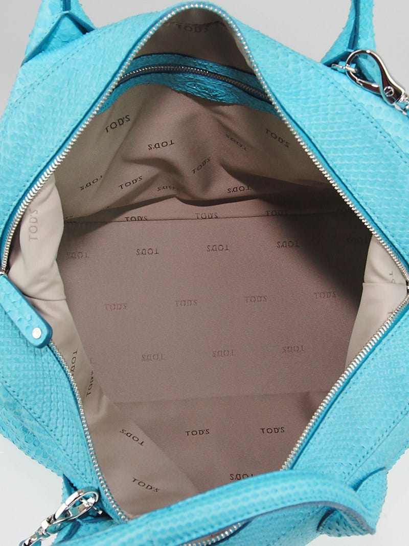 Tod’s Python One-Shoulder Bag Light Blue Tod's Turquoise Python D-Styling Medium Bauletto Bag | Yoogi's Closet