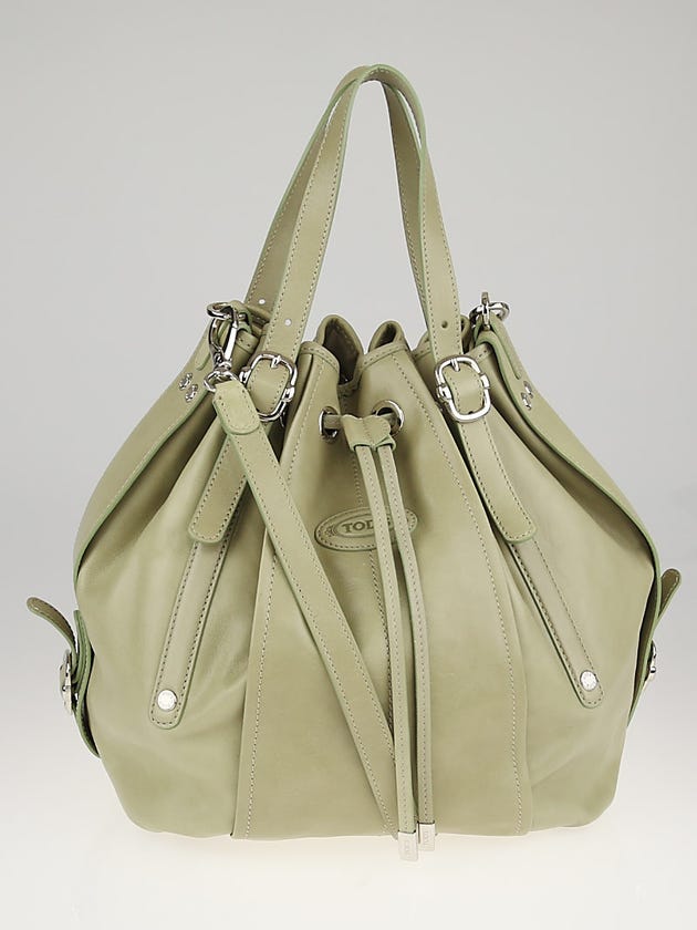 Tod's Light Green Leather G-Line Easy Medio Drawstring Secchiello Bag