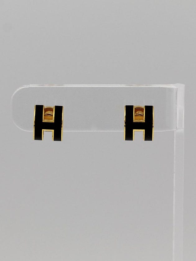 Hermes Black Lacquer Gold Plated Pop H Earrings
