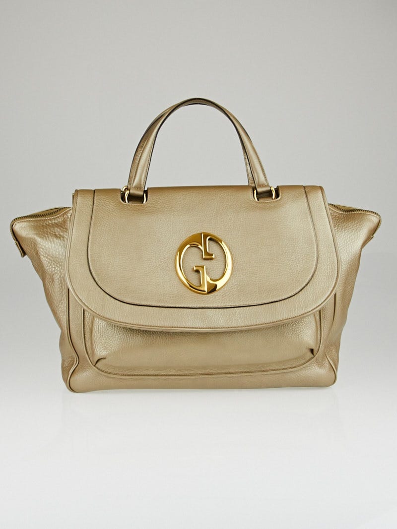 Gucci Metallic Gold Pebbled Leather '1973' Large Top Handle Tote