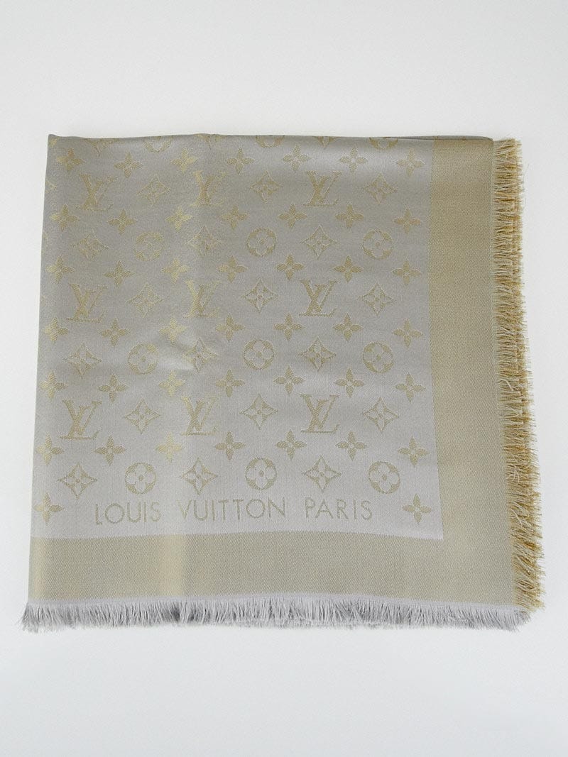 Louis Vuitton Monogram Shine Shawl Brown Gold Scarf