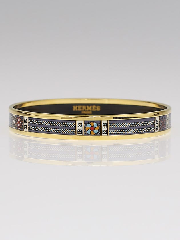 Hermes Blue Printed Gold Enamel Plated Bangle Bracelet Size 65